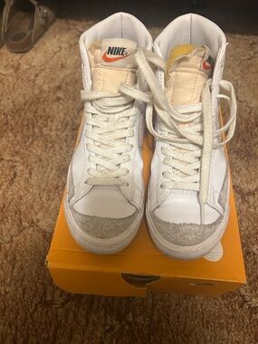 Nike White High Top Blazers with Pink Swoosh